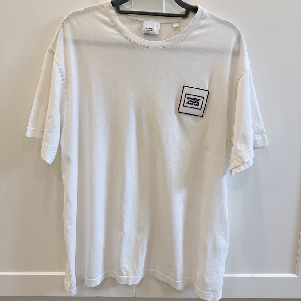 Burberry London England Logo Patch T Shirt White Cotton Crew Neck‎ Men's M